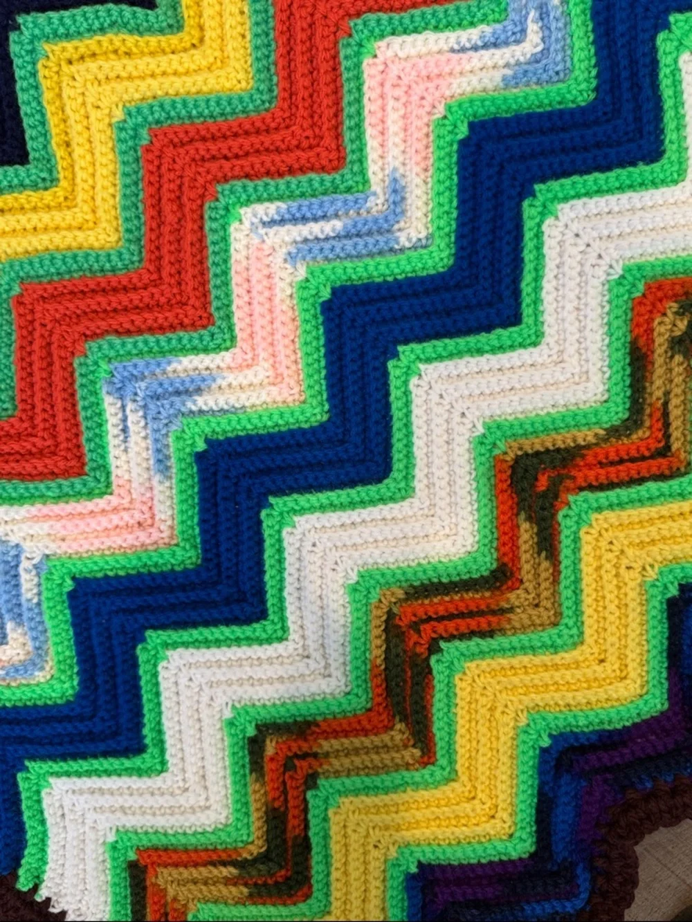Hand Crochet Chevron Throw Blanket Multicolor Boho Vintage Zigzag 72x27